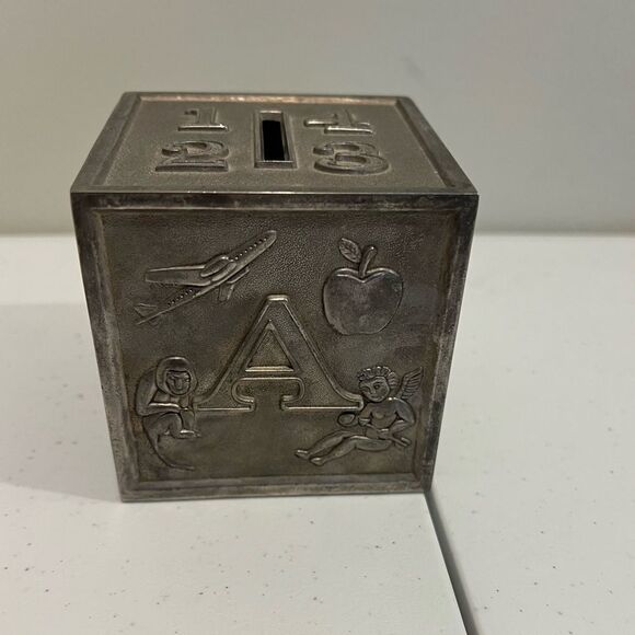 Vintage Brushed Pewter Piggy Bank - Picture 1 of 8